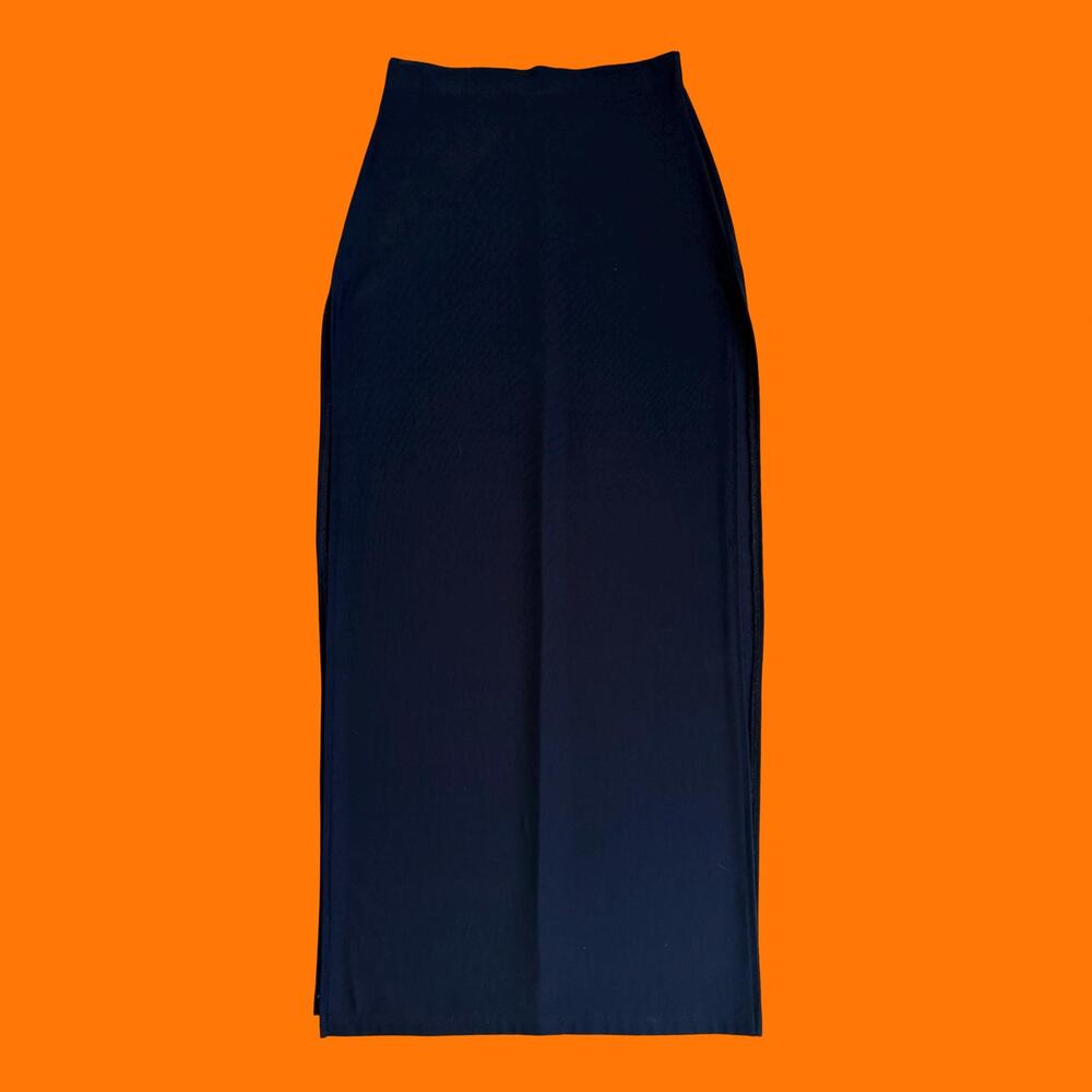 90's vintage navy blue high waisted high slit bodycon maxi skirt S/M joule